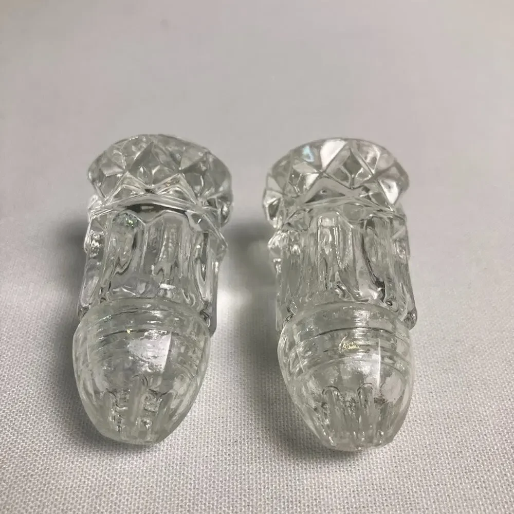 Vintage Glass Salt & Pepper Shakers 1960s Art Deco Heavy Texture 2” Glass Set
